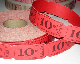 50 Vintage Red 10 Cent Tickets from Old Amusement Park