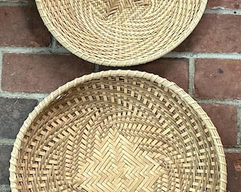 Pair of  Vintage Handwoven Double Spiral Baskets