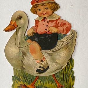 Antique Mechanical Valentine - Boy Riding Goose or Duck -by Gibson Art ...
