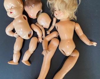 Lot of Vintage Doll Parts for Repairing or Repurposing, Halloween Crafting