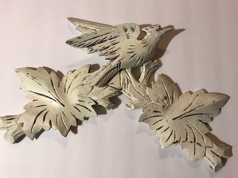 Vintage Decorative Wood Appliqué Bird on a Leafy Branch Etsy
