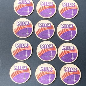 12 Smaller Vintage Milk Bottle Caps Lids Tops -  Milk - Purple and Red -  for Scrapbooking, Altered Art, Crafts