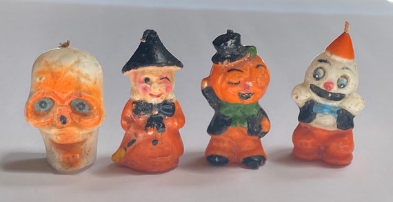 ONE Vintage 3” Gurley Figural Halloween Candle- Skull,  Ghost Man, Pumpkin Man,  or Witch