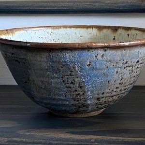 Vintage Susan Hochschild Studio Pottery Bowl - 10" Handcrafted Stoneware Centerpiece, New Haven CT Art, Mid-Century Modern Rustic Ceramic