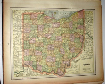 Antique Map from 1891 New Popular Atlas of the World - Ohio or Cincinnati