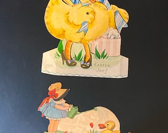 2 Vintage (1950s) Easter Cards, One Mechanical