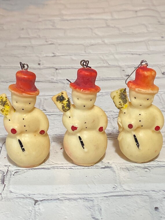 ONE Vintage Gurley or Tavern Wax Snowman Christmas Tree Ornament