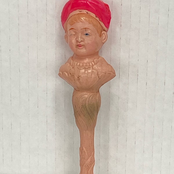 Vintage (1940s or Earlier) Celluloid Rattle - Boy’s Head in Red Hat