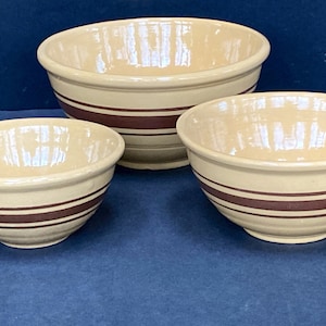 14” VTG Extra Large Yellow Ware Mixing Bowl- Brown & White Stripe
