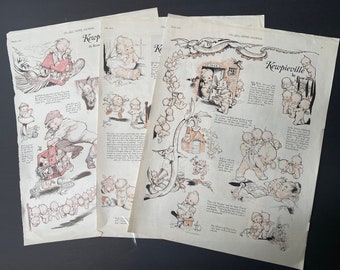 Kewpieville by Rose O’Neill - 3 Pages from Antique (1925) Ladies Home Journal Featuring Kewpies