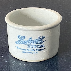 Antique Lambrecht Butter Crock New York NY Variant - Vintage 1920s Stoneware Dairy Tub C-2 Mold Mark - Farmhouse,  Kitchen Advertising