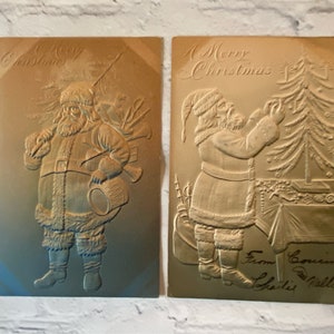 2 Antique Embossed Christmas Postcards - Santa Claus