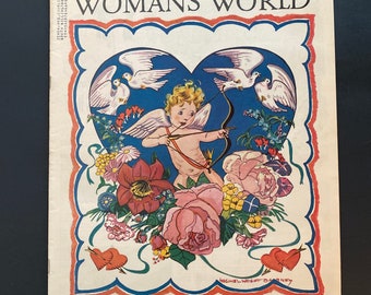 Vintage (1939) Magazine - Woman’s World - Valentines Day Cover- Stories, Needlework, Articles, Recipes, Fashion