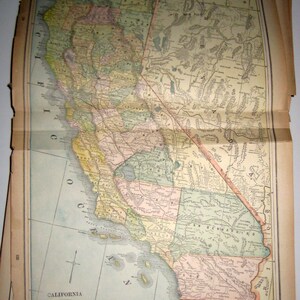 Antique  Map from 1891  New Popular Atlas of the World - California or San Francisco and Nevada