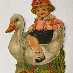 Antique Mechanical Valentine - Boy Riding Goose or Duck -by Gibson Art ...