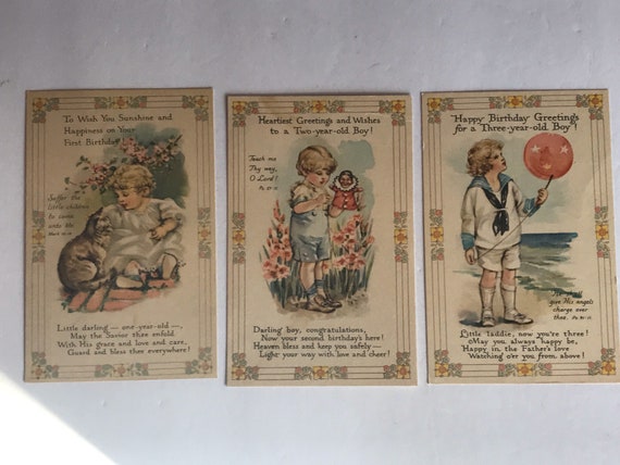 3 Vintage Birthday Postcards Sunday School Cradle Roll Ministry 1