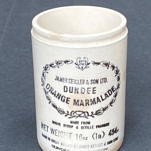 Antique Stoneware James Keiller & Son Dundee 1 Lb. Orange Marmalade Jar or Pot