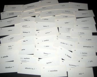 50 Vintage Spanish Vocabulary Cards  - Flash Cards - for Altered Art, Collage, Tags, etc.
