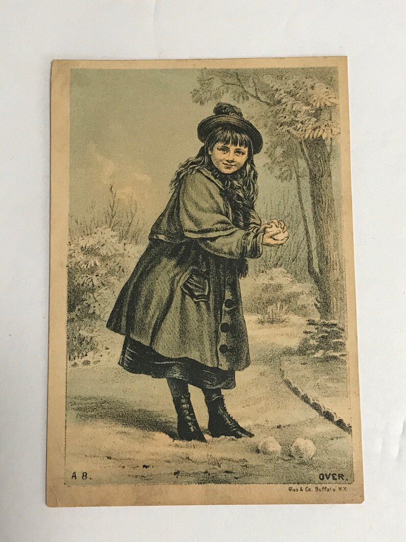 4 Antique Winter Snow Snowball Themed Trade Cards Snowball Fight Children Playing in Snow
