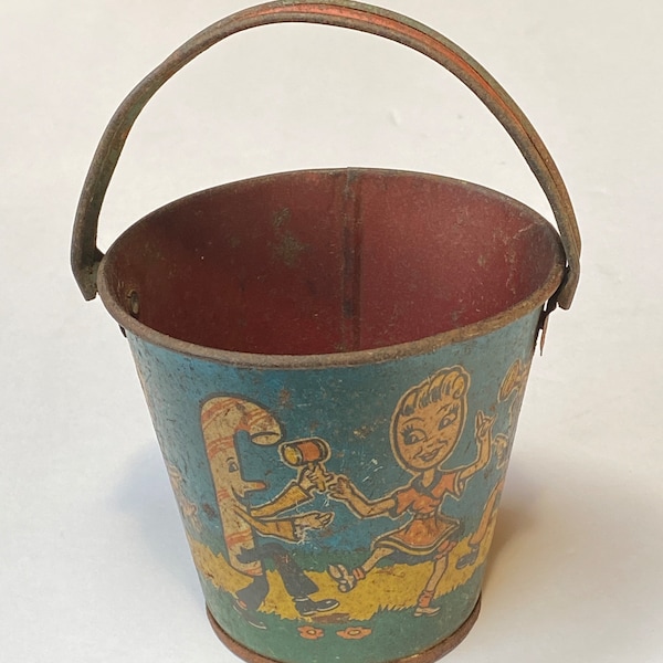 Vintage Small Lithographed Tin Sand Pail