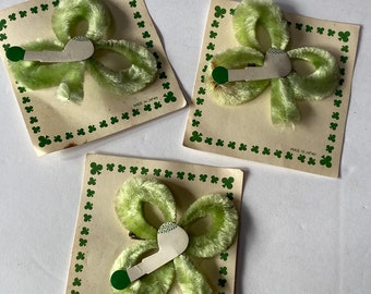 3 Vintage St Patrick’s Day Lapel Pins - Pipe Cleaner Shamrock with Cut Out Pipe - Made in Japan