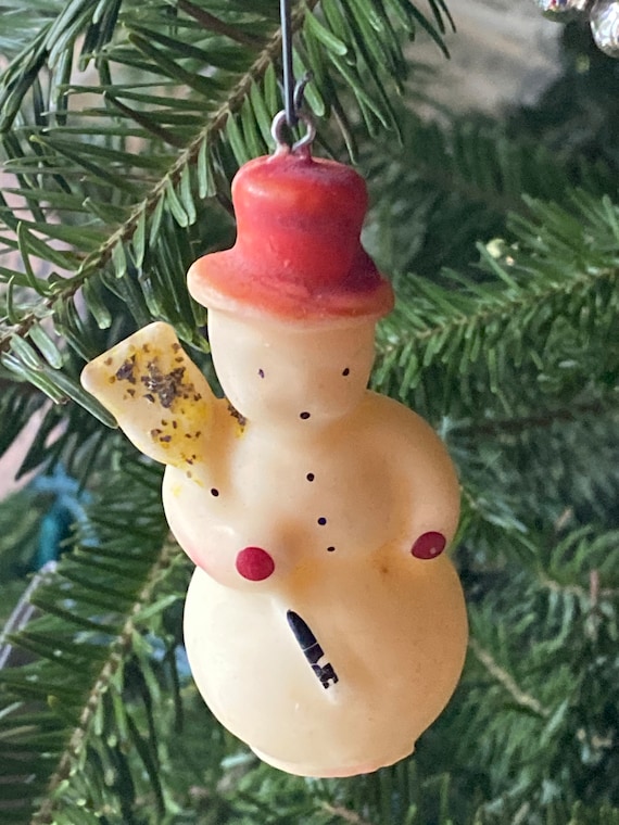 ONE Vintage Gurley or Tavern Wax Snowman Christmas Tree Ornament