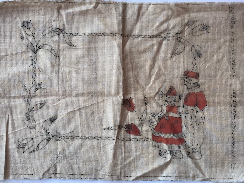 Vintage Embroidery Design to Complete Dutch Children and Tulips