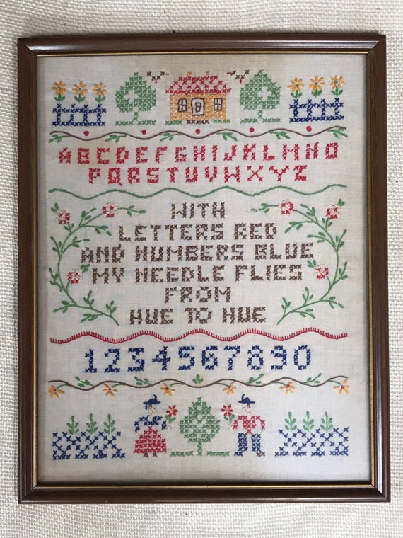 Vintage Cross Stitch Embroidery - Alphabet - With Letters Red and