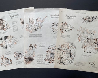 Kewpieville by Rose O’Neill - 3 Pages from Antique (1927) Ladies Home Journal Featuring Kewpies