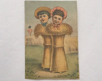 Antique (1885) Vegetable People Anthropomorphic Advertising Trade Card - Wheat People  - No Copy