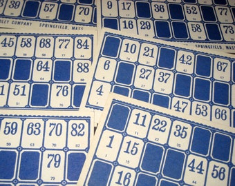 12 Blue Vintage Lotto Cards for Altered Art, Paper Crafts, Collage, etc.