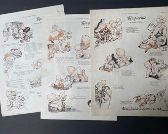 Kewpieville by Rose O’Neill - 3 Pages from Antique (1925-26) Ladies Home Journal Featuring Kewpies