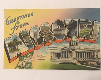 Vintage (1940s) Unused Large Letter Postcard - Greetings from Missouri