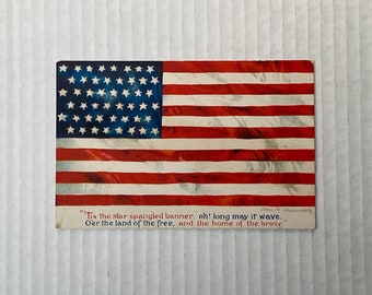 Antique Unused Patriotic Postcard -  American Flag with 48 Stars - Signed Ellen Clapsaddle - Fourth of July