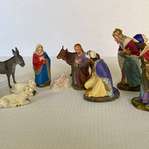 Vintage 11 Piece Paper Mache and Plastic Nativity Set - Germany