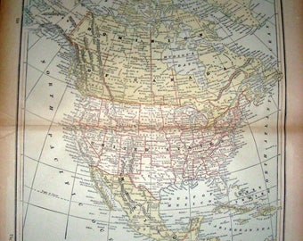 Antique  Map from 1891  New Popular Atlas of the World -  North America or the Polar Regions and the Dominion of Canada