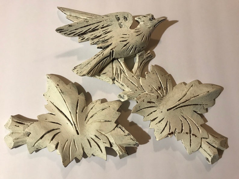 Vintage Decorative Wood Appliqué Bird on a Leafy Branch Etsy