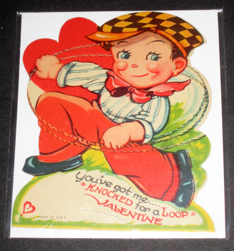 Vintage Unused Valentine Card You've Got Me Knocked for a Loop, Valentine image 1