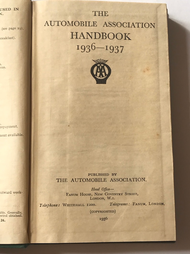 Vintage 19361937 the Automobile Association Handbook Etsy