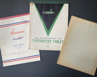 3 Vintage Partial Pads of Paper for the  Paper Crafter- Air Mail Onion Skin, Erasable Bond Typewriter Paper, Graph Paper Tablets