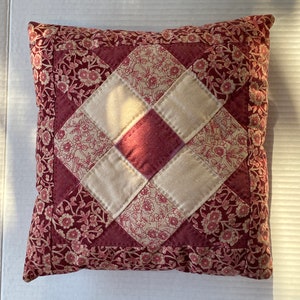 Vintage Red, Pink and Cream Patchwork Pillow