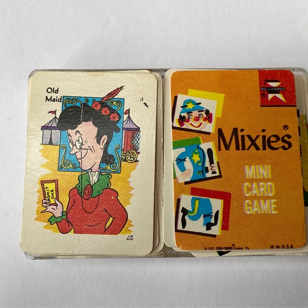 2 Vintage (1967) Edu Cards Mini Card Games- Mixies and Old Maid for Scrapbooking, Crafts, etc.