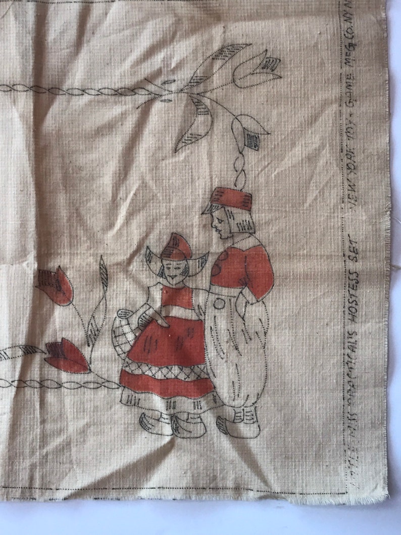 Vintage Embroidery Design to Complete Dutch Children and Tulips