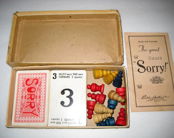 Vintage Game Pieces Sorry Cards and Wooden Game Pieces Etsy