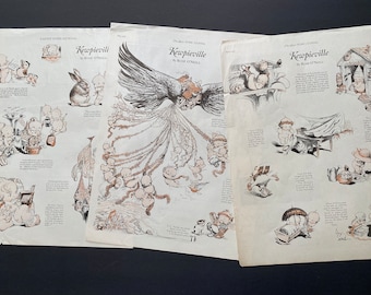 Kewpieville by Rose O’Neill - 3 Pages from Antique (1927) Ladies Home Journal Featuring Kewpies