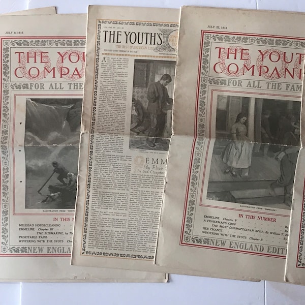 Antique ( 1915) Children's Publications - The Youth's Companion, 5 Issues - July 1, 8, 15, 22, 29, 1915