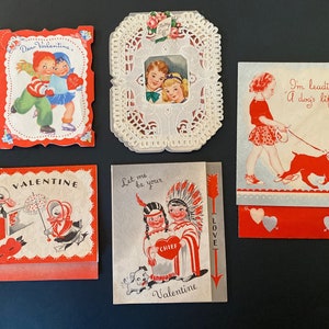 5 Vintage (1930s) Folded Valentine Cards