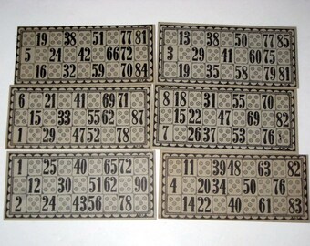 6 Black and Grey Vintage Lotto Cards for Altered Art, Paper Crafts, Collage, etc.