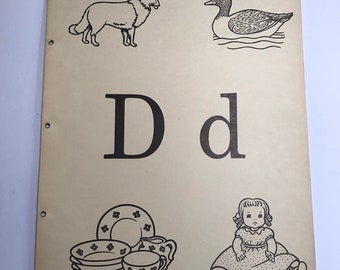 Large Vintage (1950s) Classroom Size Phonics Poster Flashcard - Letter D