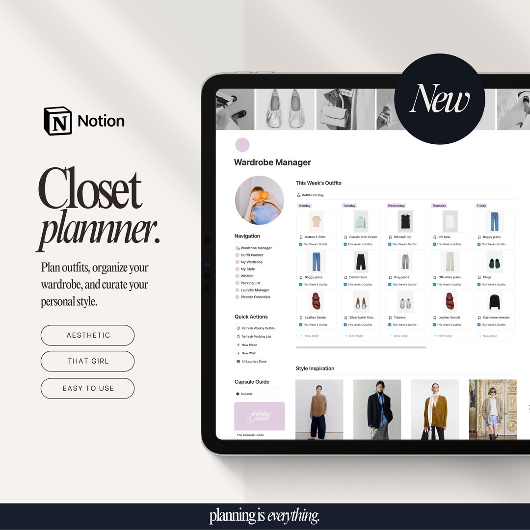 Notion Template Closet Planner, Aesthetic Notion Outfit Planner, That ...